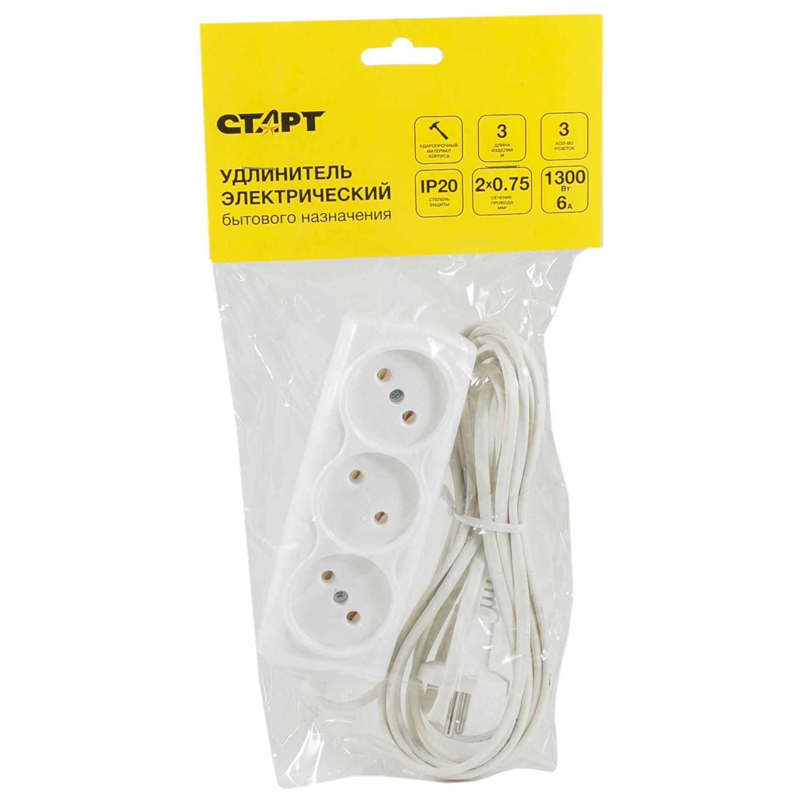 картинка СТАРТ Удлинитель Зм 3 гн 6а (1300вт) 20184 от нашего магазина