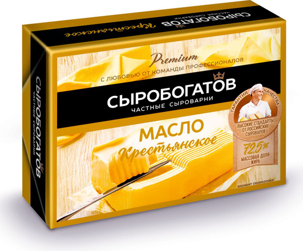 картинка Сыробогат Масло КРЕСТЬЯНСКОЕ 72,5% 175гр желтое от нашего магазина