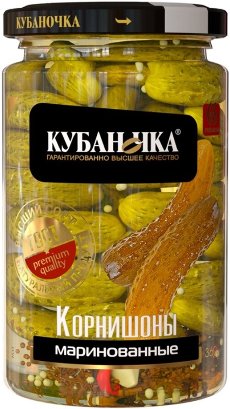картинка Кубан КОРНИШОНЫ МАЛЕНЬКАЯ маринован огурцы 360гр от нашего магазина