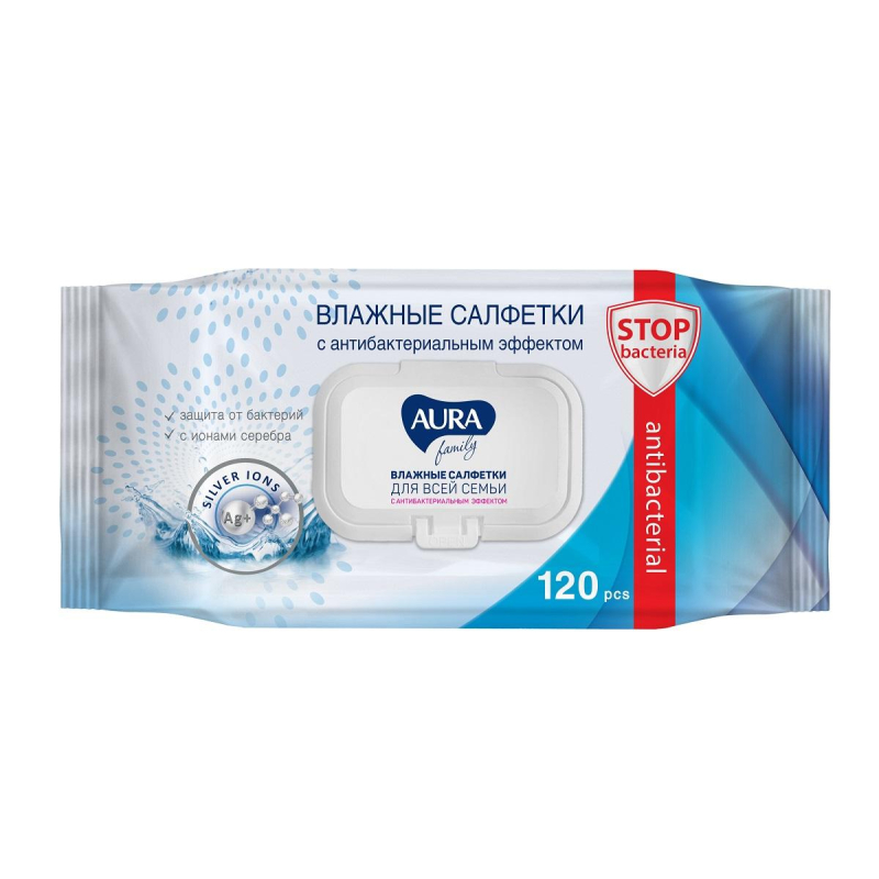 картинка АУРА Салфетки влажные антибактериальные 120шт от нашего магазина