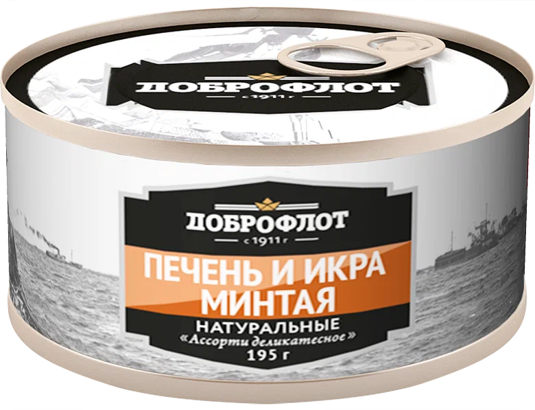 картинка Доброфлот Печень и икра минтая Ассорти деликатесное 195гр от нашего магазина