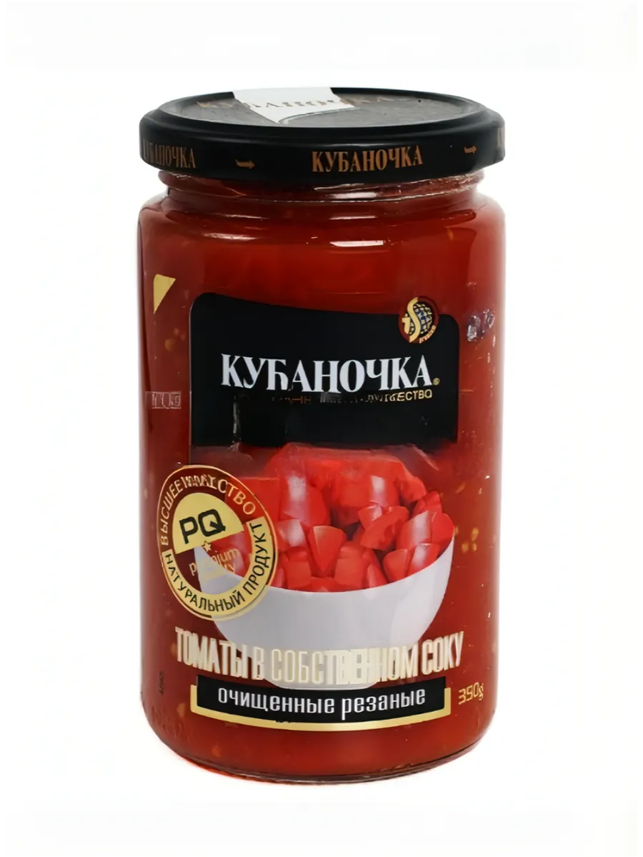 картинка Кубан Томаты ОЧИЩЕННЫЕ РЕЗАНЫЕ в собствен соку 350гр мал от нашего магазина