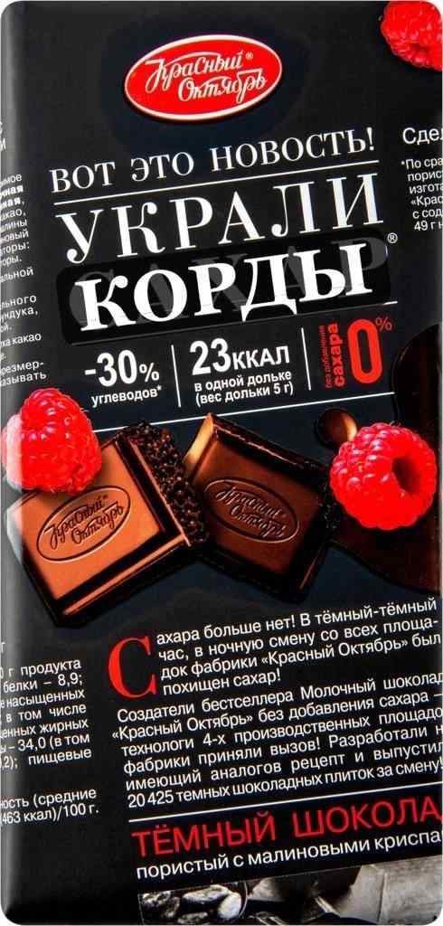 картинка Кр окт Украли Сахар МАЛИНА Темный пористый 75гр шоколад от нашего магазина